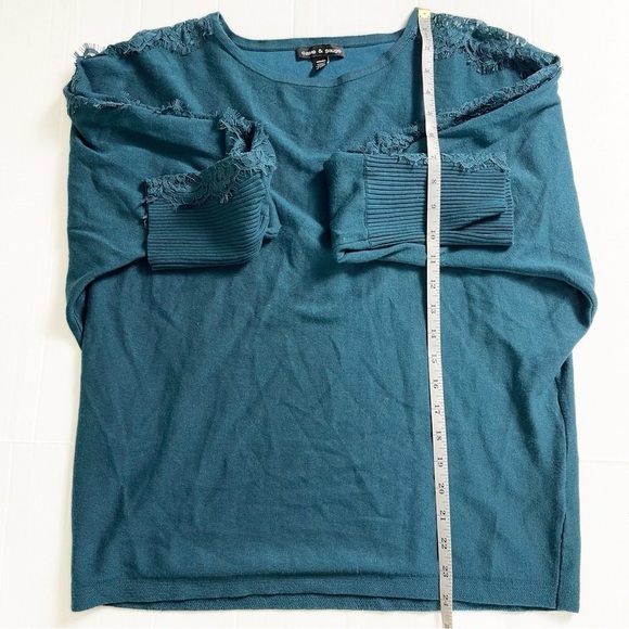 CABLE & GAUGE Women’s Teal Pullover Lace Sleeve Sweater - Medium - Picture 8 of 11